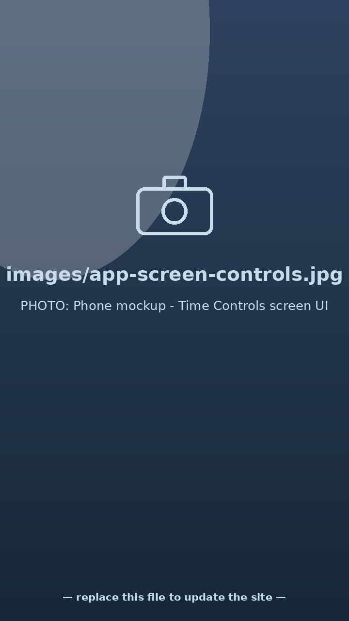 Phone mockup — Time Controls screen UI